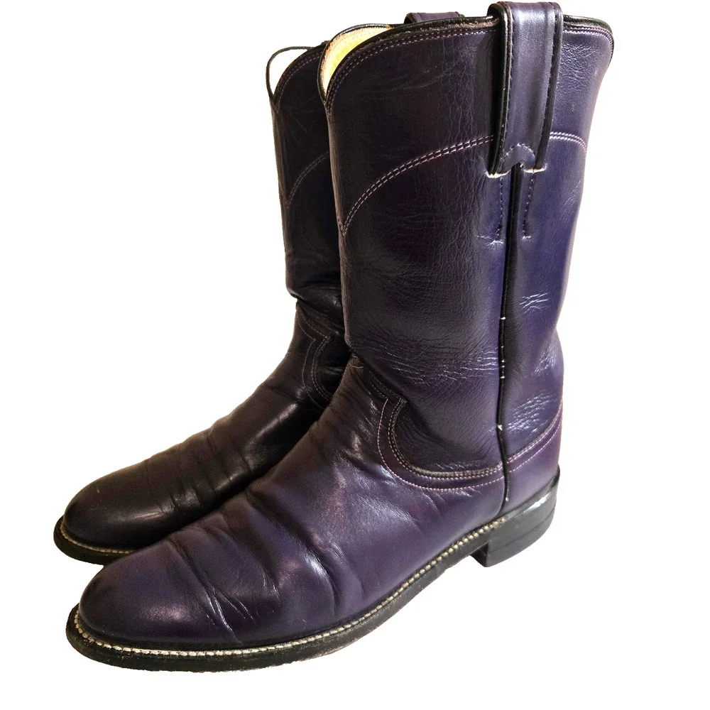 Vintage Justin L3081 Purple Leather Cowboy Western Roper Boots 7